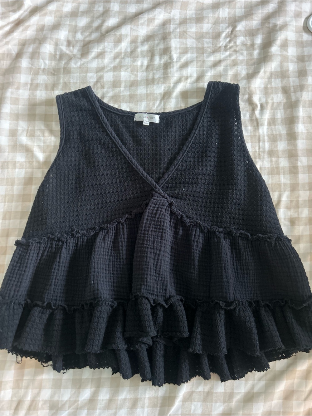 Ultra Flirt Black Tiered Ruffle Sleeveless Top